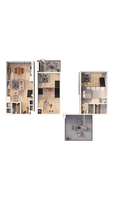Floor plan for 1 bed, 2 baths, 1589 sqft