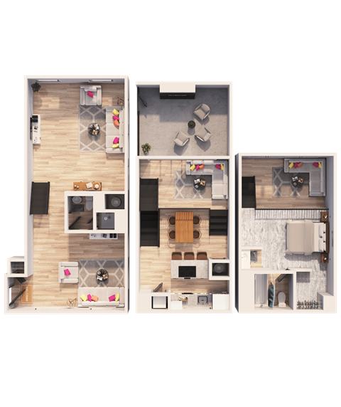 Floor plan for 1 bed, 2 baths, 2081 sqft