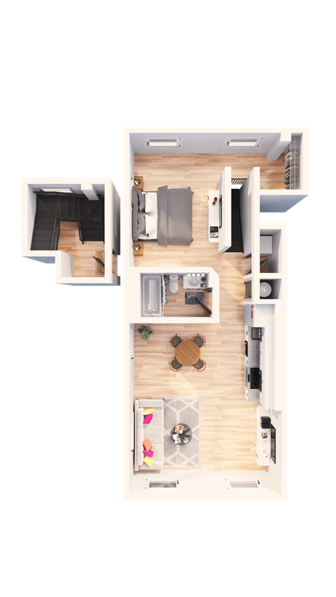 Floor plan for 1 bed, 1 bath, 942 sqft