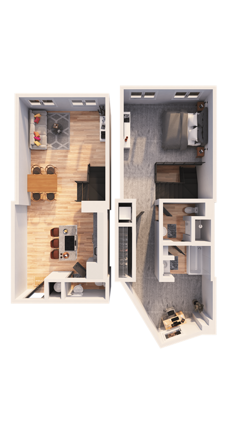 Floor plan for 1 bed, 1.5 baths, 1237 sqft