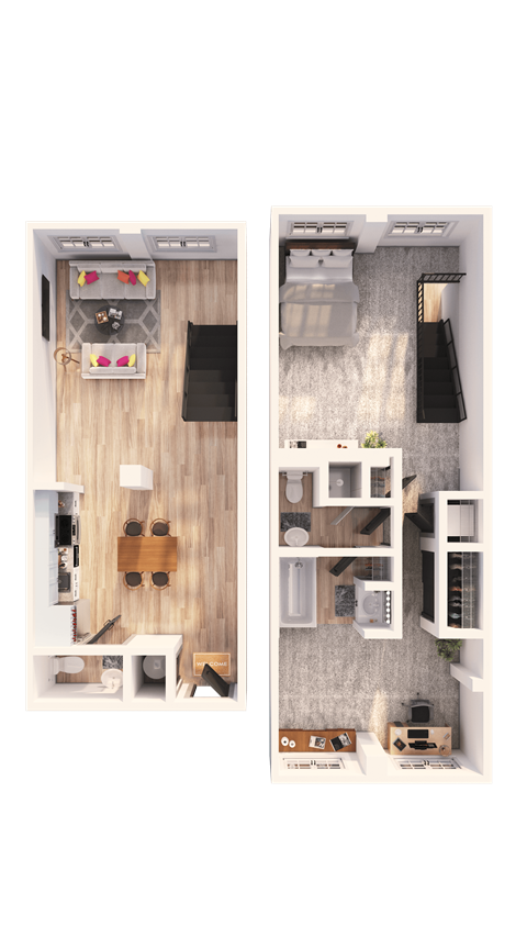 Floor plan for 1 bed, 1.5 baths, 1345 sqft