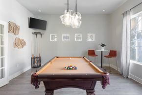 Turlock apartment for rent - A pool table is in the middle of a room with a TV and a chair.