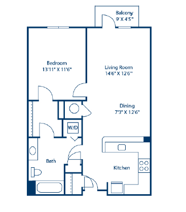 Floor plan for 1 bed, 1 bath, 786 sqft
