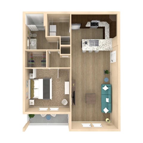 Floor plan for 1 bed, 1 bath, 824 sqft