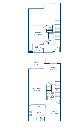 Floor plan for 1 bed, 1 bath, 1105 sqft