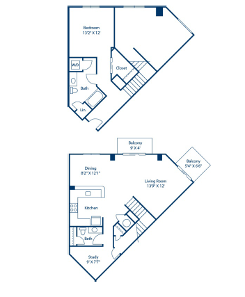Floor plan for 1 bed, 1 bath, 1154 sqft