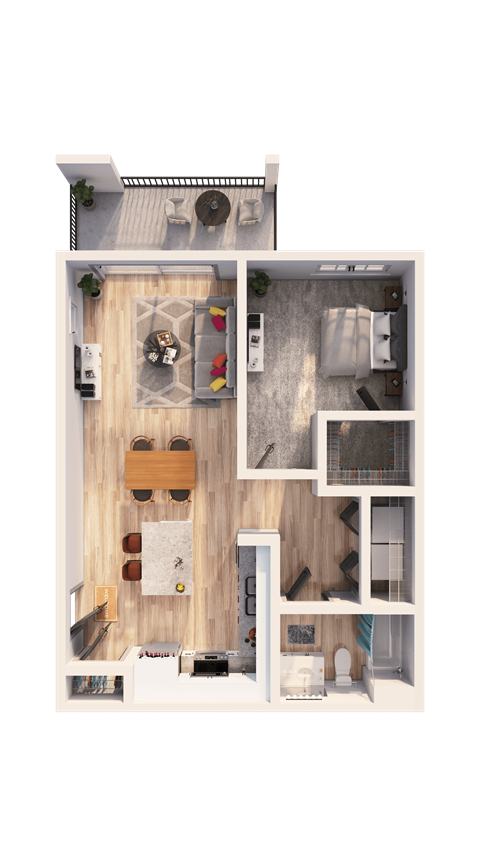 Floor plan for 1 bed, 1 bath, 720 sqft