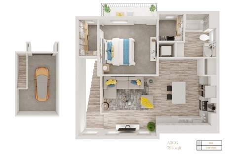 Floor plan for 1 bed, 1 bath, 794 sqft
