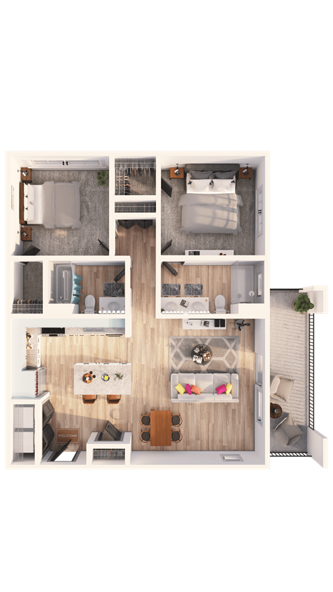Floor plan for 1 bed, 1 bath, 1080 sqft