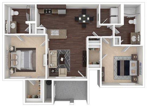 Floor plan for 2 beds, 2 baths, 1106 sqft