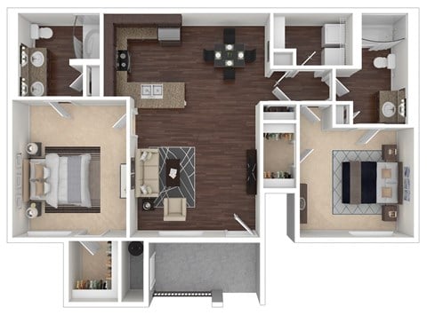Floor plan for 2 beds, 2 baths, 1219 sqft