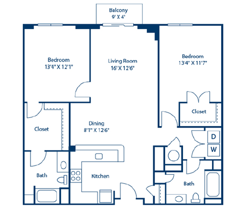 Floor plan for 2 beds, 2 baths, 1190 sqft