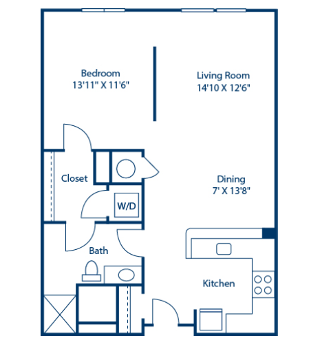 Floor plan for 2 beds, 2 baths, 1296 sqft