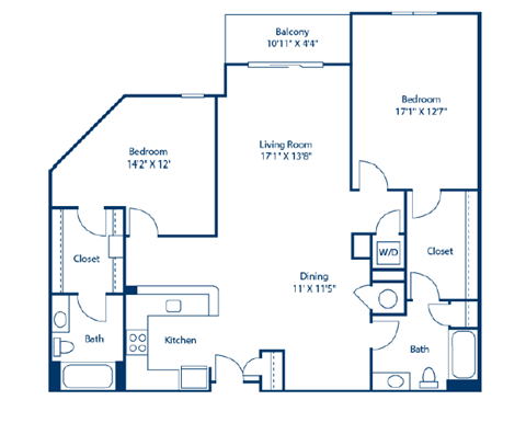 Floor plan for 2 beds, 2 baths, 1396 sqft