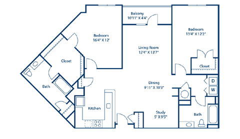 Floor plan for 2 beds, 2 baths, 1400 sqft