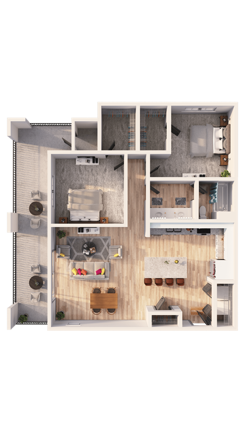 Floor plan for 2 beds, 1 bath, 1017 sqft