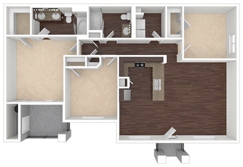 Floor plan for 3 beds, 2 baths, 1390 sqft
