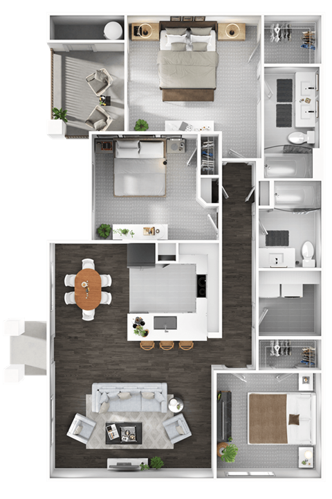 Floor plan for 3 beds, 2 baths, 1390 sqft