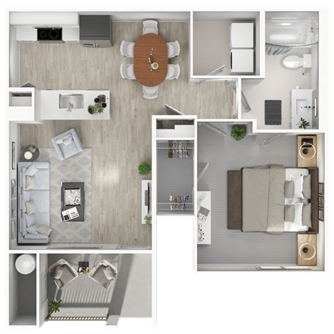 Floor plan for 1 bed, 1 bath, 836 sqft