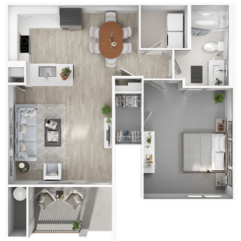 Floor plan for 1 bed, 1 bath, 898 sqft