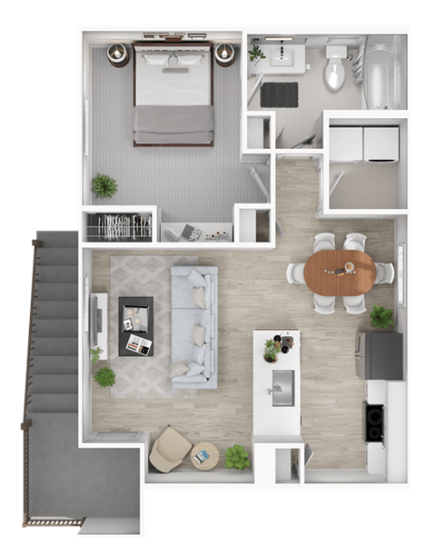 Floor plan for 1 bed, 1 bath, 644 sqft