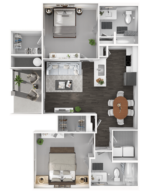 Floor plan for 2 beds, 2 baths, 1123 sqft