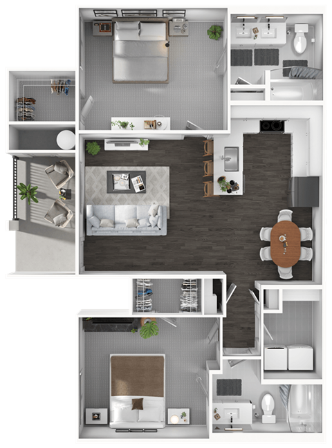 Floor plan for 2 beds, 2 baths, 1219 sqft