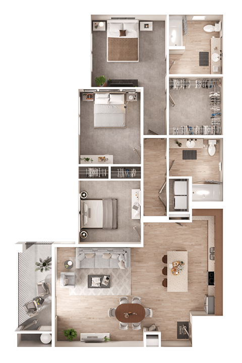 Floor plan for 3 beds, 2 baths, 1337 sqft