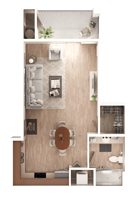 Floor plan for studio, 1 bath, 537 sqft