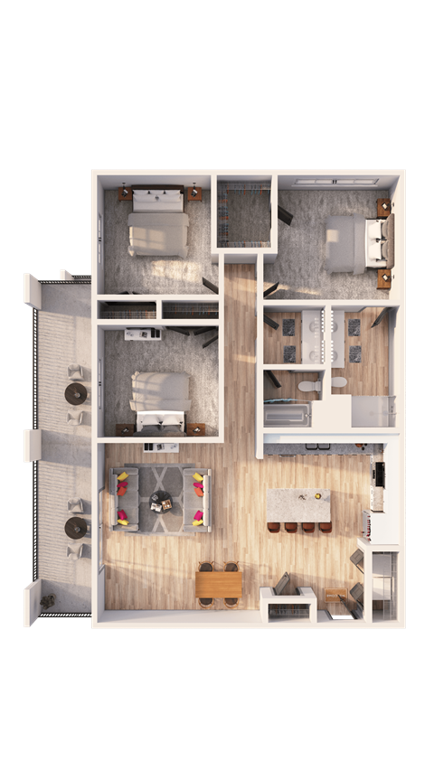 Floor plan for 3 beds, 2 baths, 1320 sqft