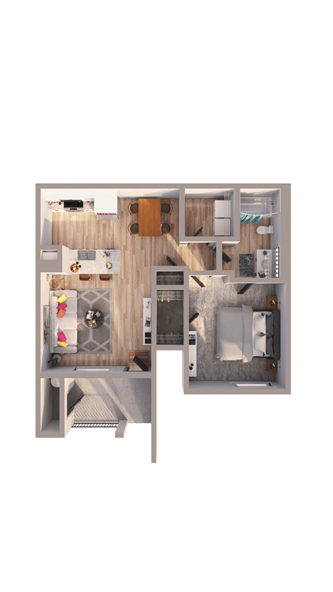Floor plan for 1 bed, 1 bath, 836 sqft