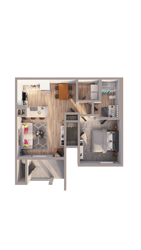 Floor plan for 1 bed, 1 bath, 898 sqft
