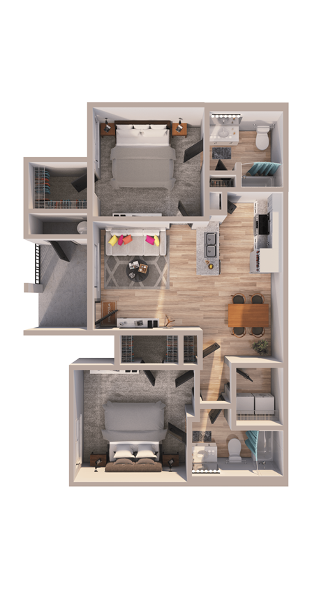 Floor plan for 2 beds, 2 baths, 1123 sqft