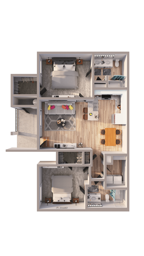 Floor plan for 2 beds, 2 baths, 1219 sqft