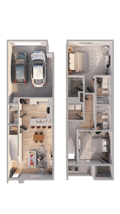 Floor plan for 2 beds, 2.5 baths, 1245 sqft
