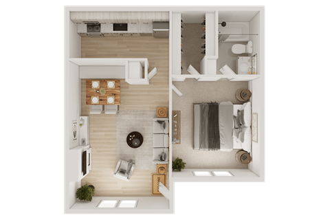 Floor plan for 1 bed, 1 bath, 603 sqft