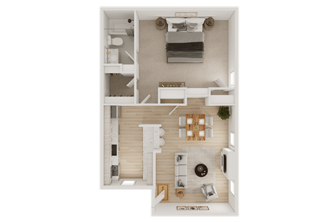 Floor plan for 1 bed, 1 bath, 665 sqft