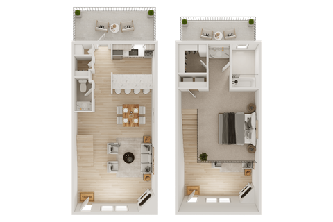 Floor plan for 1 bed, 1.5 baths, 1100 sqft