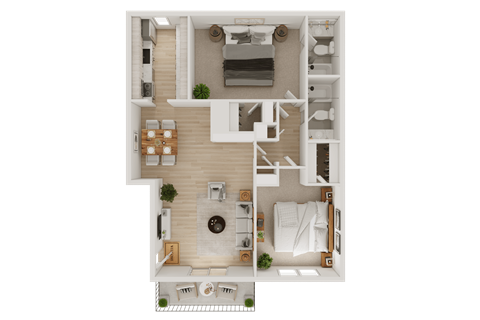 Floor plan for 2 beds, 2 baths, 1060 sqft