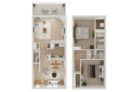 Floor plan for 2 beds, 2.5 baths, 1260 sqft