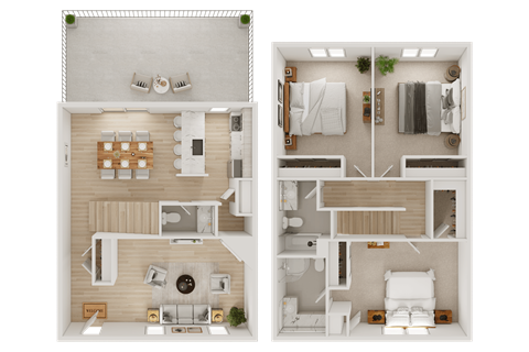 Floor plan for 3 beds, 2.5 baths, 1510 sqft