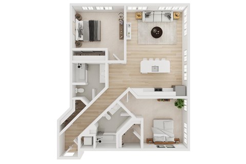 Floor plan for 2 beds, 2 baths, 1034 sqft