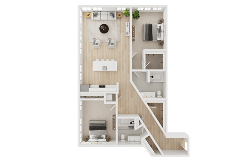 Floor plan for 2 beds, 2 baths, 1115 sqft