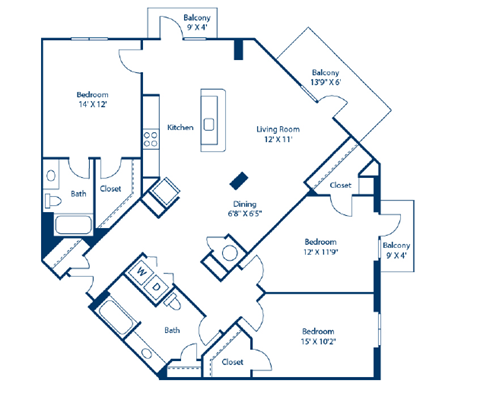 Floor plan for 3 beds, 2 baths, 1479 sqft