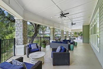 Pool pavilion w/ soft seating & tv