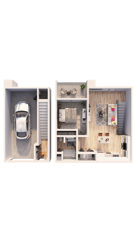 Floor plan for 1 bed, 1 bath, 714 sqft