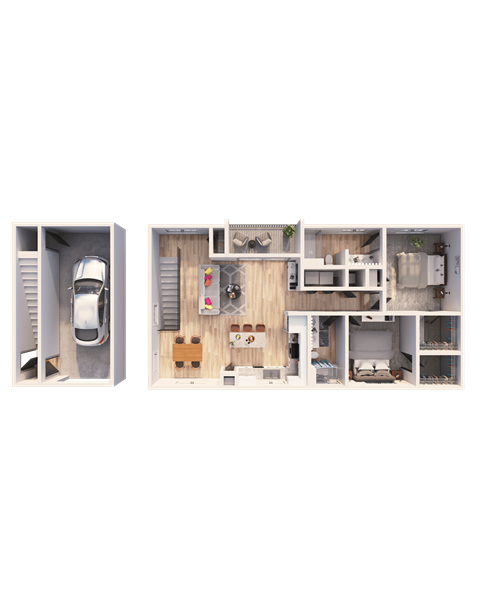 Floor plan for 2 beds, 2 baths, 1243 sqft