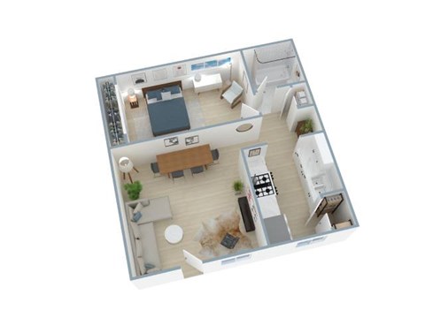 Floor plan for 1 bed, 1 bath, 700 sqft