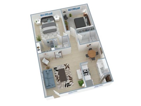 Floor plan for 2 beds, 1.5 baths, 950 sqft