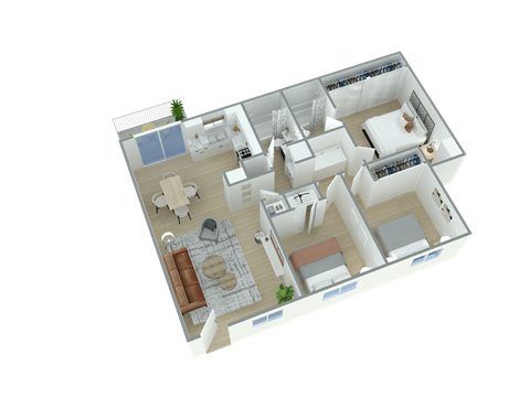Floor plan for 3 beds, 2 baths, 1080 sqft